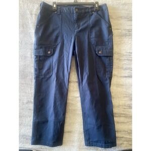 Duluth Curvesetter Waistband Women's Sz 12x29 Navy Blue Cargo Jeans Snap Pocket